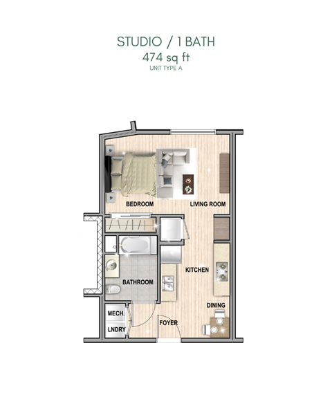 the studio 1 1 bath floor plan